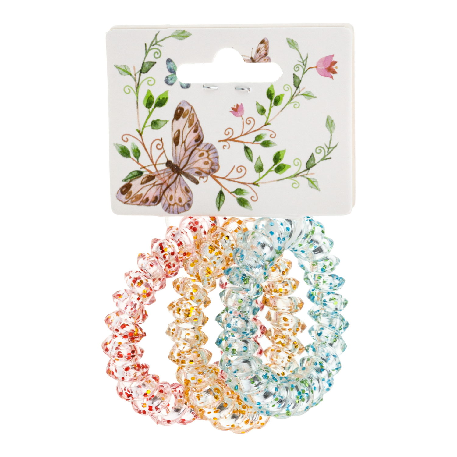 Lukky Fashion набор из 3 резинок для волос спираль с глиттером, цвета: зеленый, желтый, красный