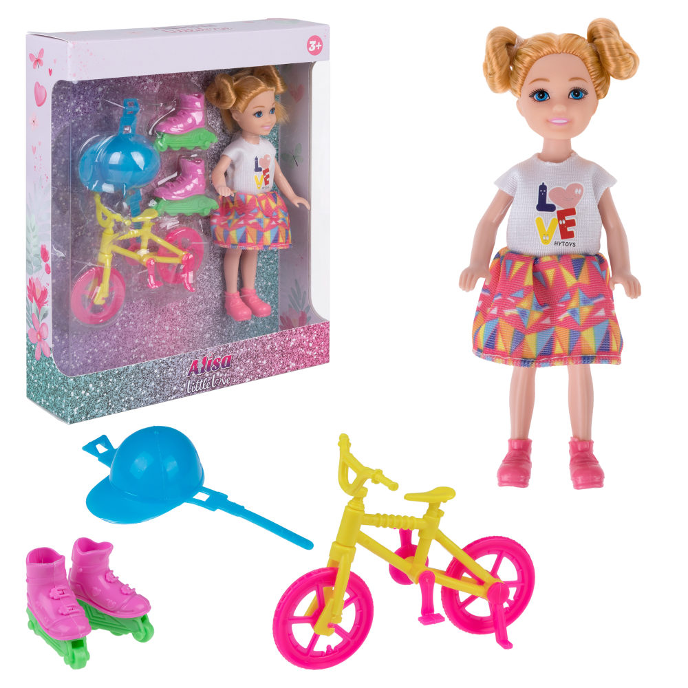 Кукла Alisa Little Love 15,2 см, блондинка, с велосипедом и роликами