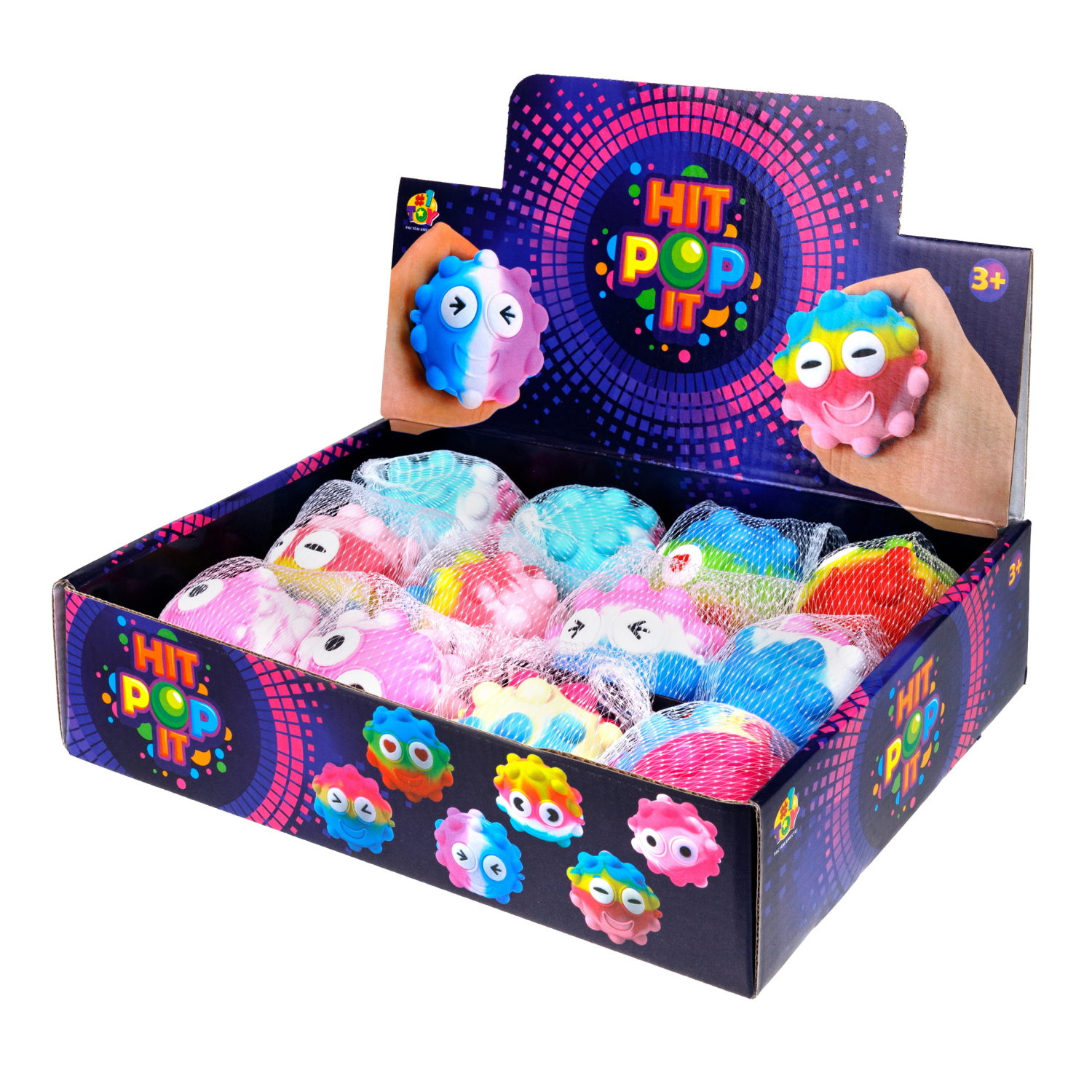 1toy Жмяка Hit Pop It "Смайлик" 7 см, 6 видов, 12 шт. в д/б