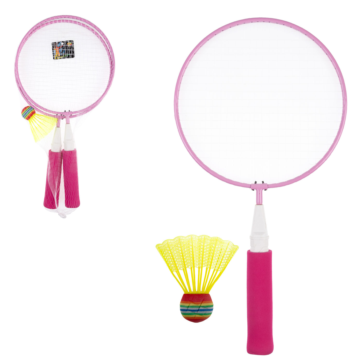 Бадминтон 1TOY 2 ракетки с мягкими ручками, 1 волан, малиновый