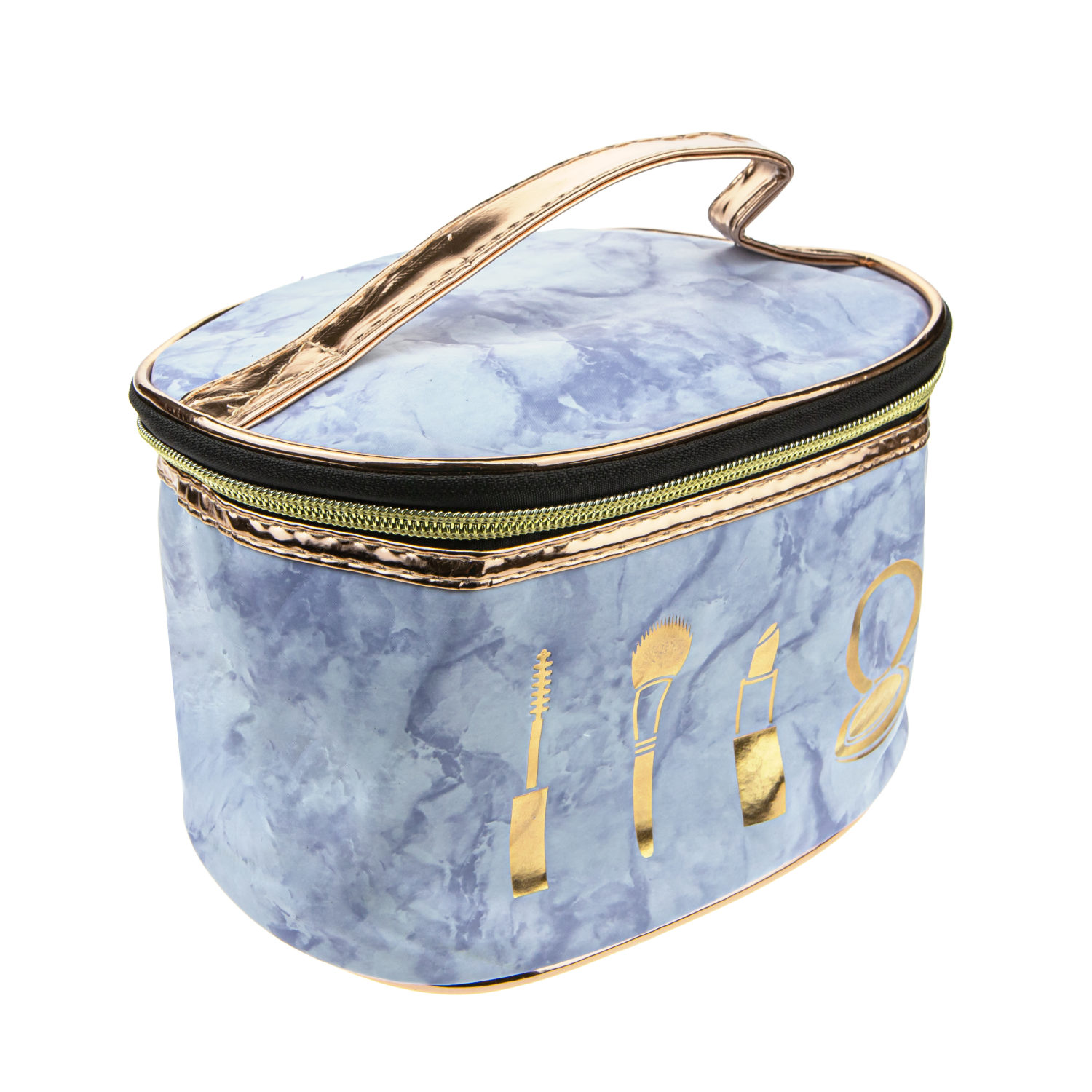 Пенал школьный, косметичка LUKKY для девочек, девушек, мраморная с золотом, голубая, 21х23х16 см