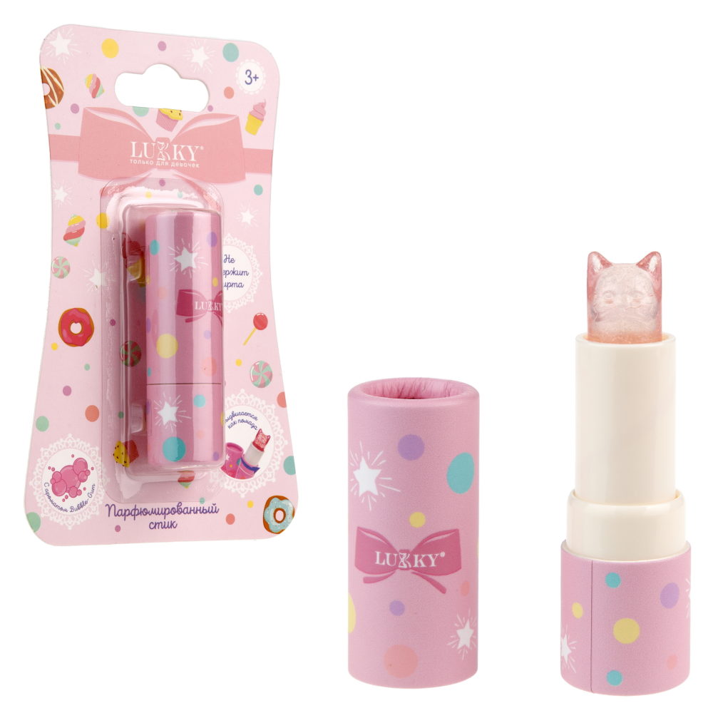 Lukky Парфюмированный стик в виде головы кошечки, детский бесспиртовой, 3,8 гр, розовый баббл гам, блистер
