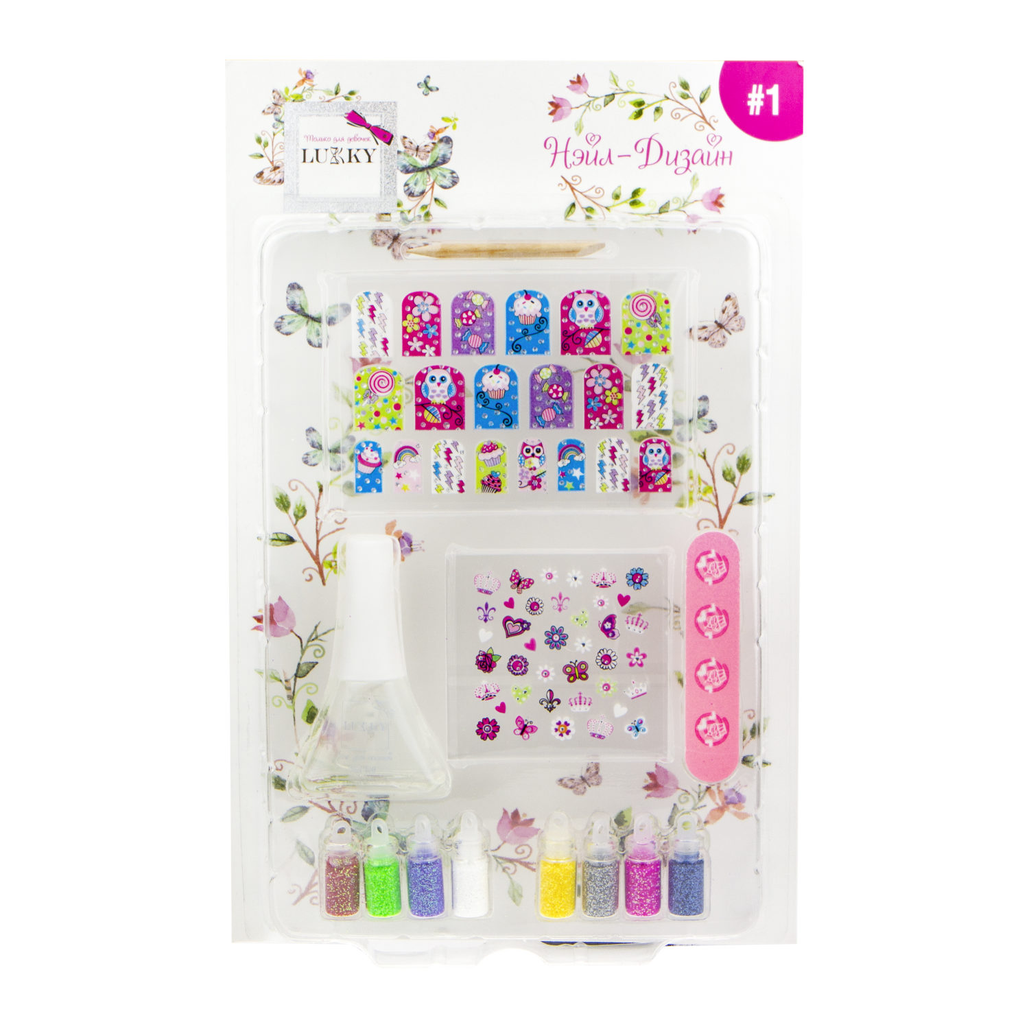 Набор LUKKY "Нэйл-Дизайн" дизайн ногтей "Бабочки, цветочки, совы"