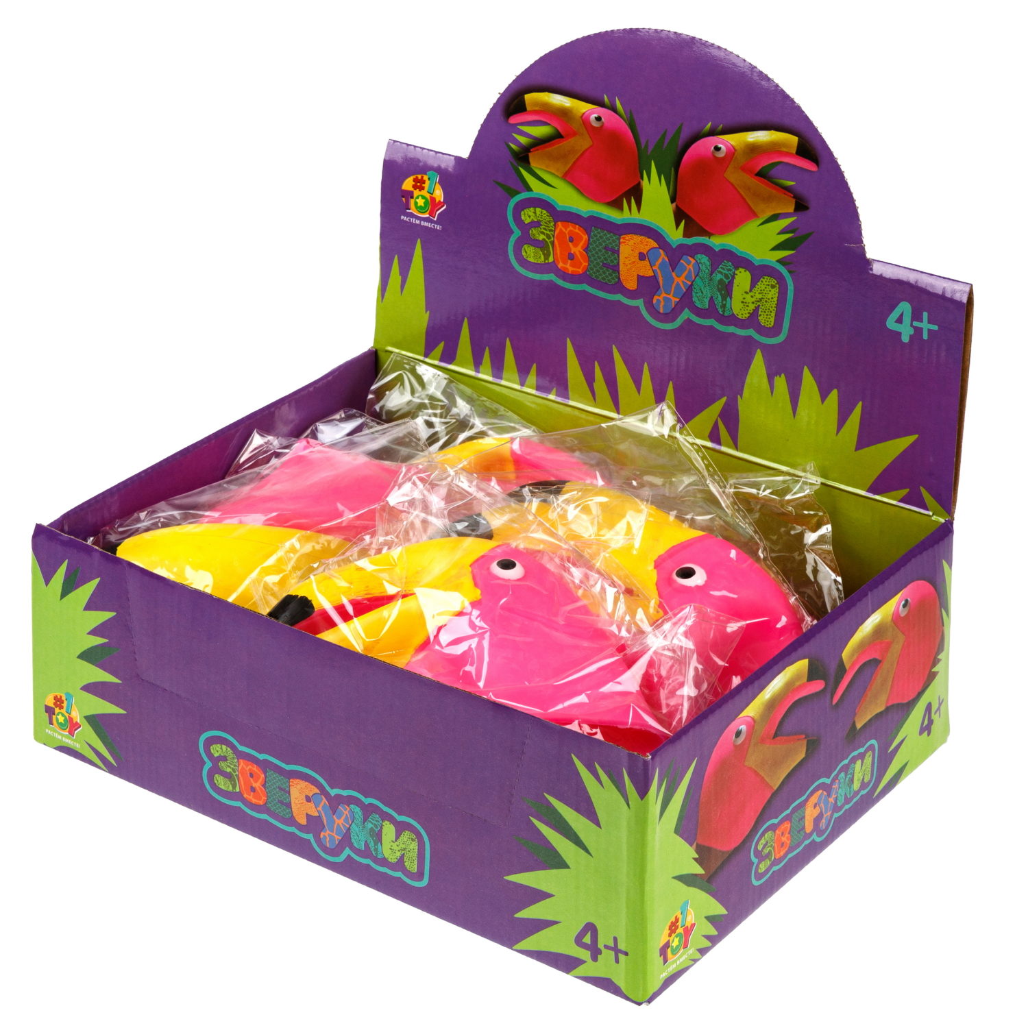 1toy Зверуки большие на руку "Фламинго", 12 шт в д/б