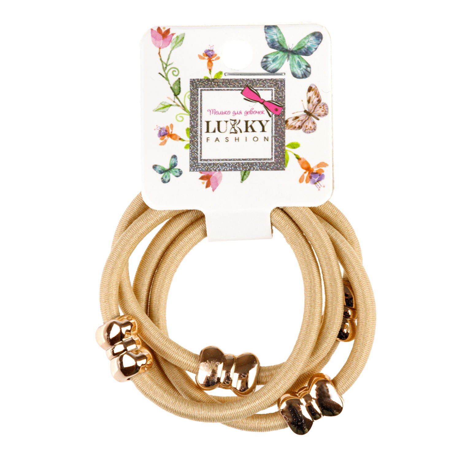 Lukky Fashion набор из 4 резинок для волос с метал.бантиком, 3 цвета в ассортименте: черный, золотой, красный микс