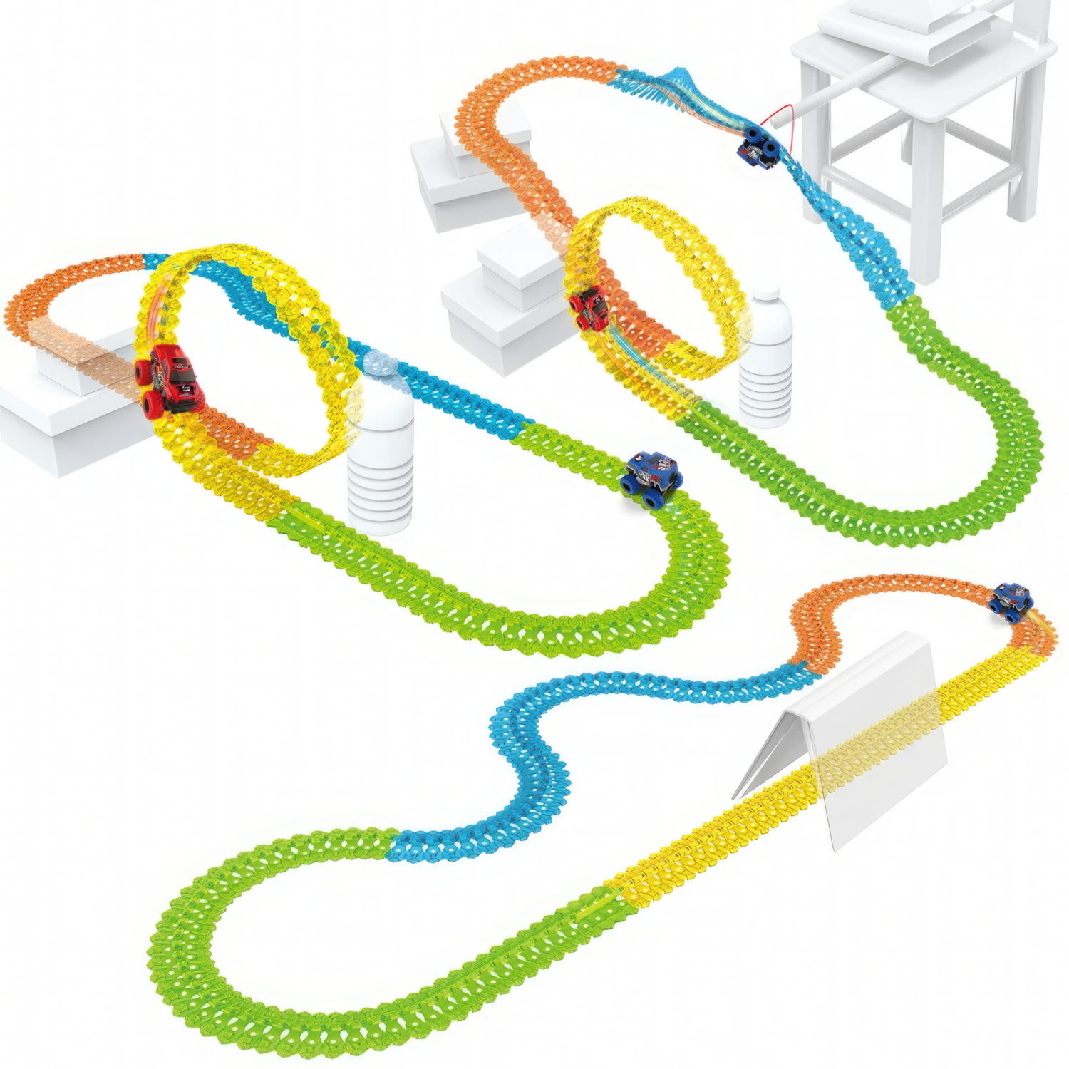 1TOY NEXTREME Гибкий трек 148 деталей, пикап красный с аккумуляторной батареей