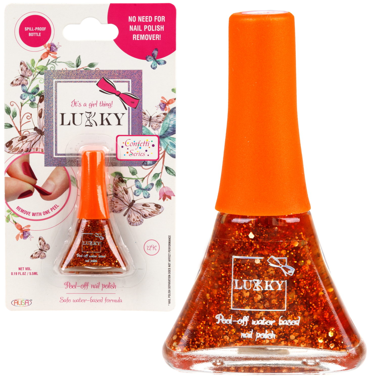 Детский лак для ногтей на водной основе с блестками Lukky, Конфетти, безопасный, цвет 12К, темно-золотой, блистер, 5,5 мл