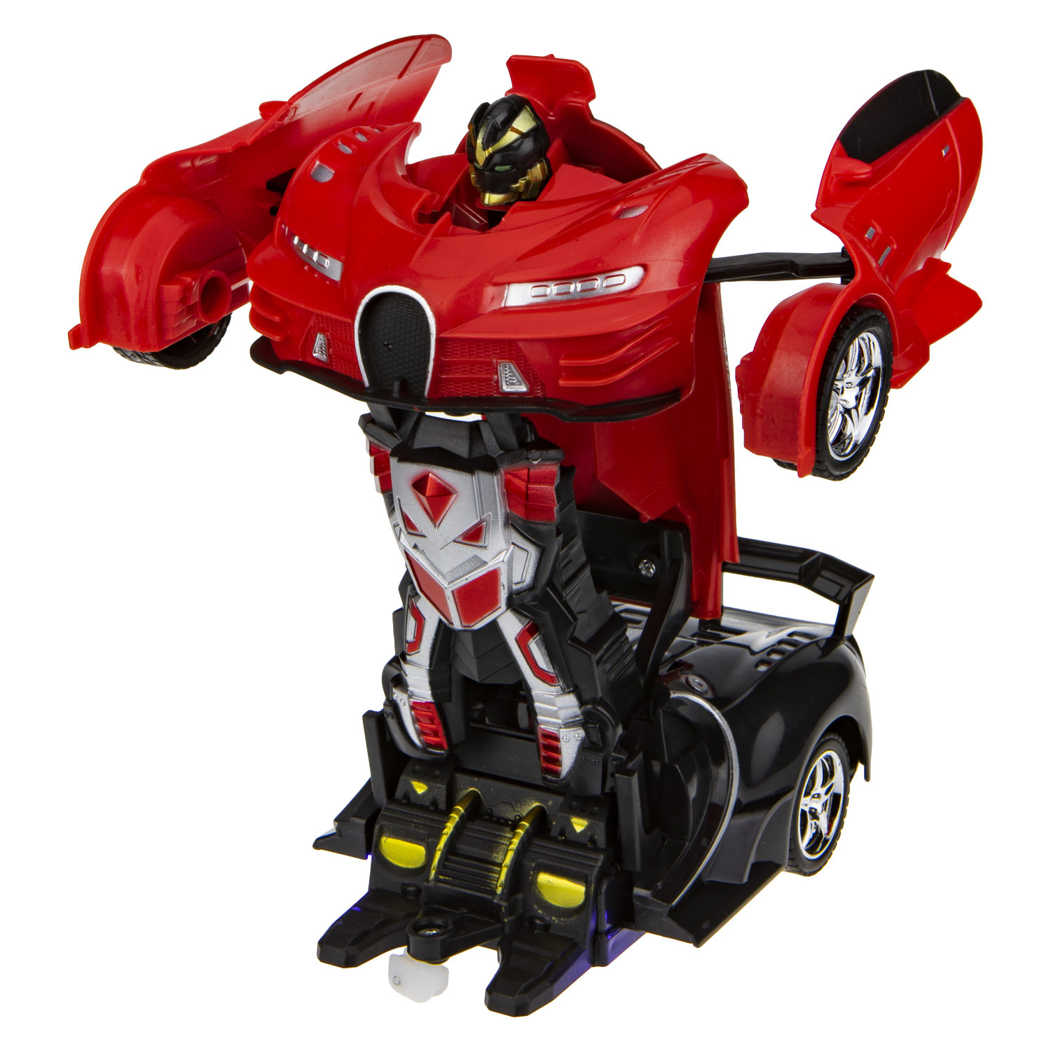 1TOY Трансботы, 1:18 на р/у 27МГц, трансформирующийся в легковую машину 20 см,, 2 цветра синий, красно-черный