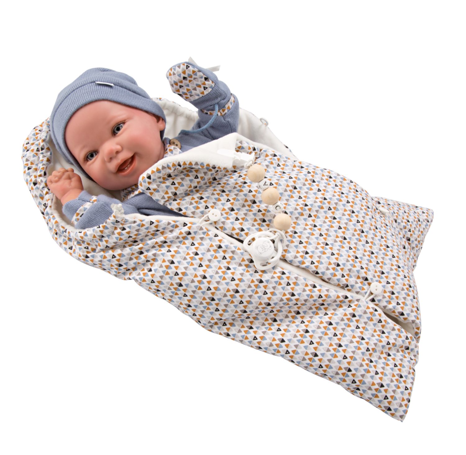 Новорождённый пупс Arias Reborns Daniel 45 см, мягкое тело, реалистичный, с соской на подвеске и спальным конвертом