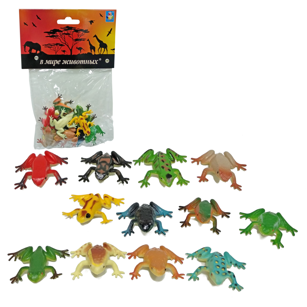 Фигурки животных 1TOY "В мире животных", лягушка игрушка, игровой набор, 12 шт., 5 см