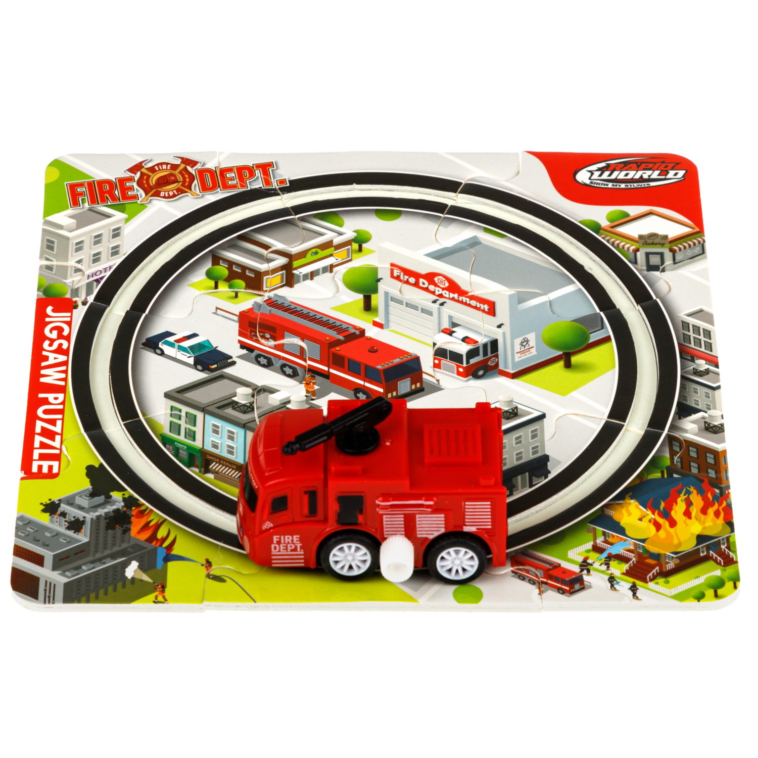 Игровой набор 1TOY Пазл-трек "Экстренные службы пожарная команда" с машинкой, 15 деталей