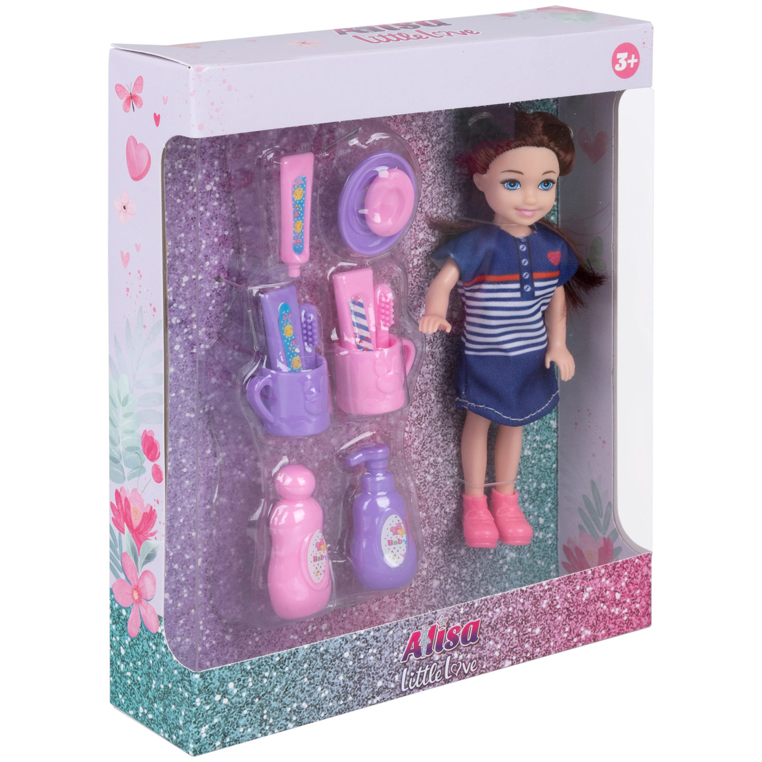 Кукла Alisa Little Love 15,2 см, брюнетка, с принадлежностями для умывания
