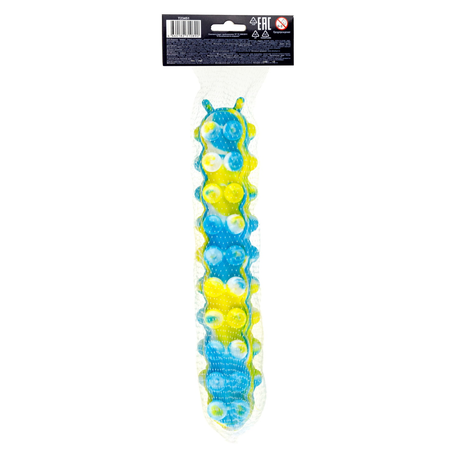 1toy Жмяка Hit Pop It "Гусеница" на присосках 26,5х4,8х3,8 см, 4 вида, 12 шт. в д/б