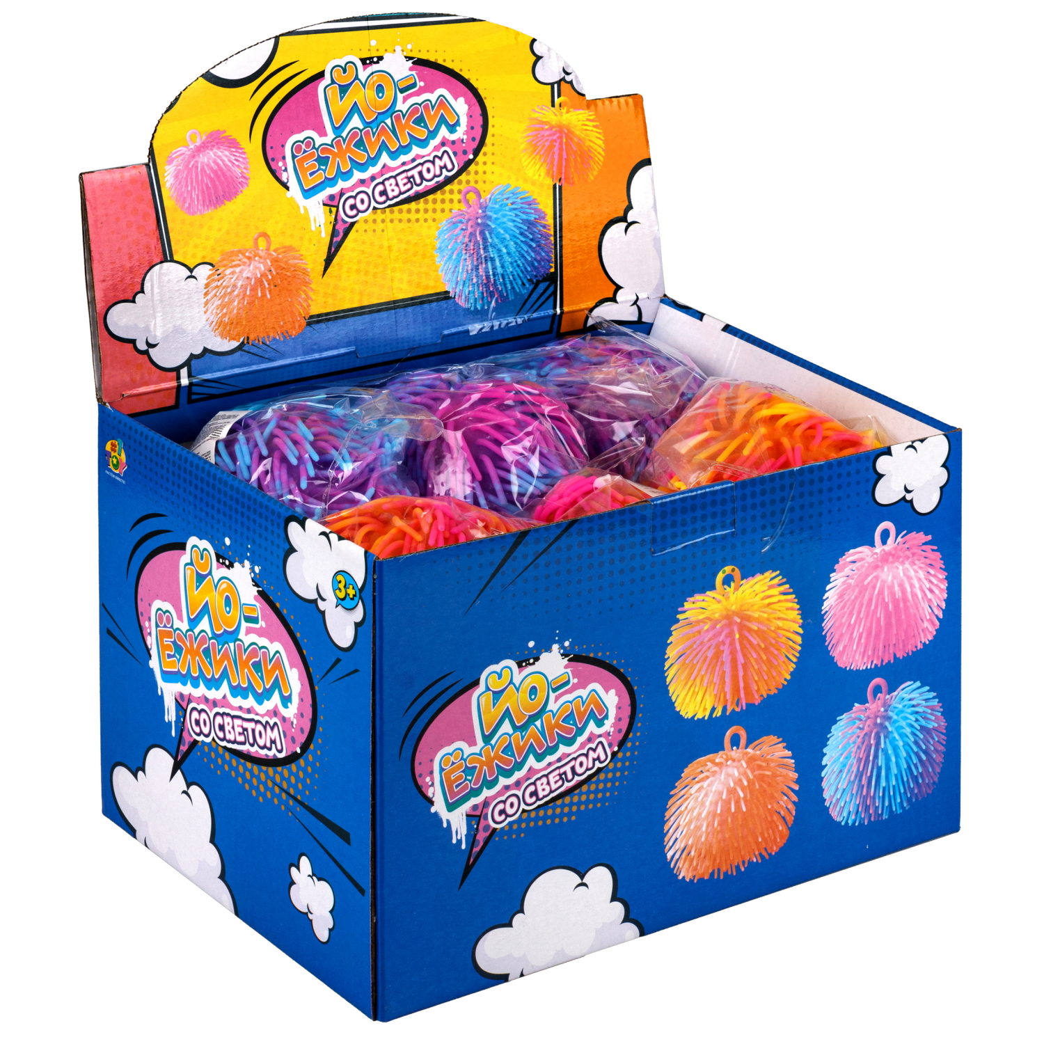 Игрушка-антистресс для рук 1toy Йо-Ёжики, шар 15 см, со светом, 4 цвета в ассортименте