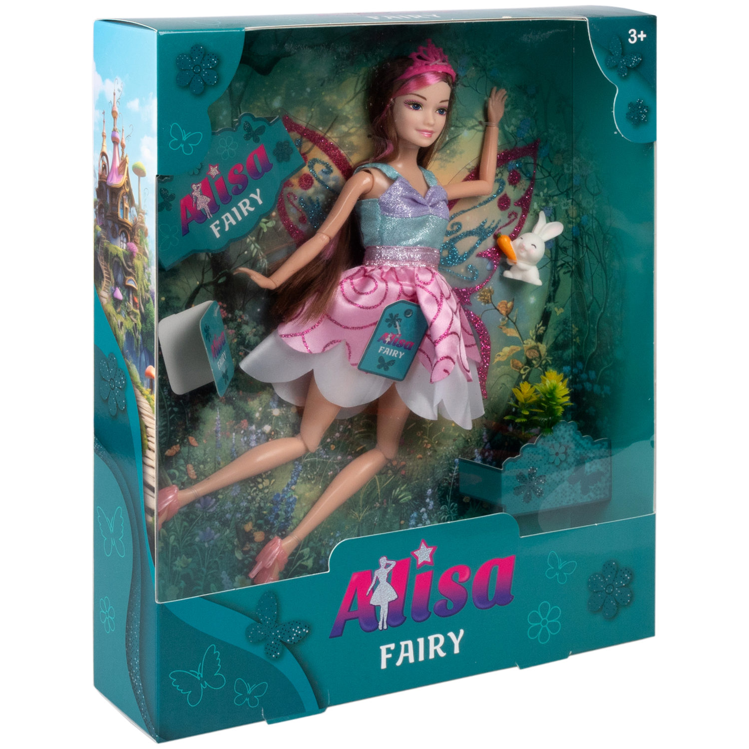 Кукла Alisa Fairy Фея с розовой прядью, крыльями, цветами и зайцем, 29 см