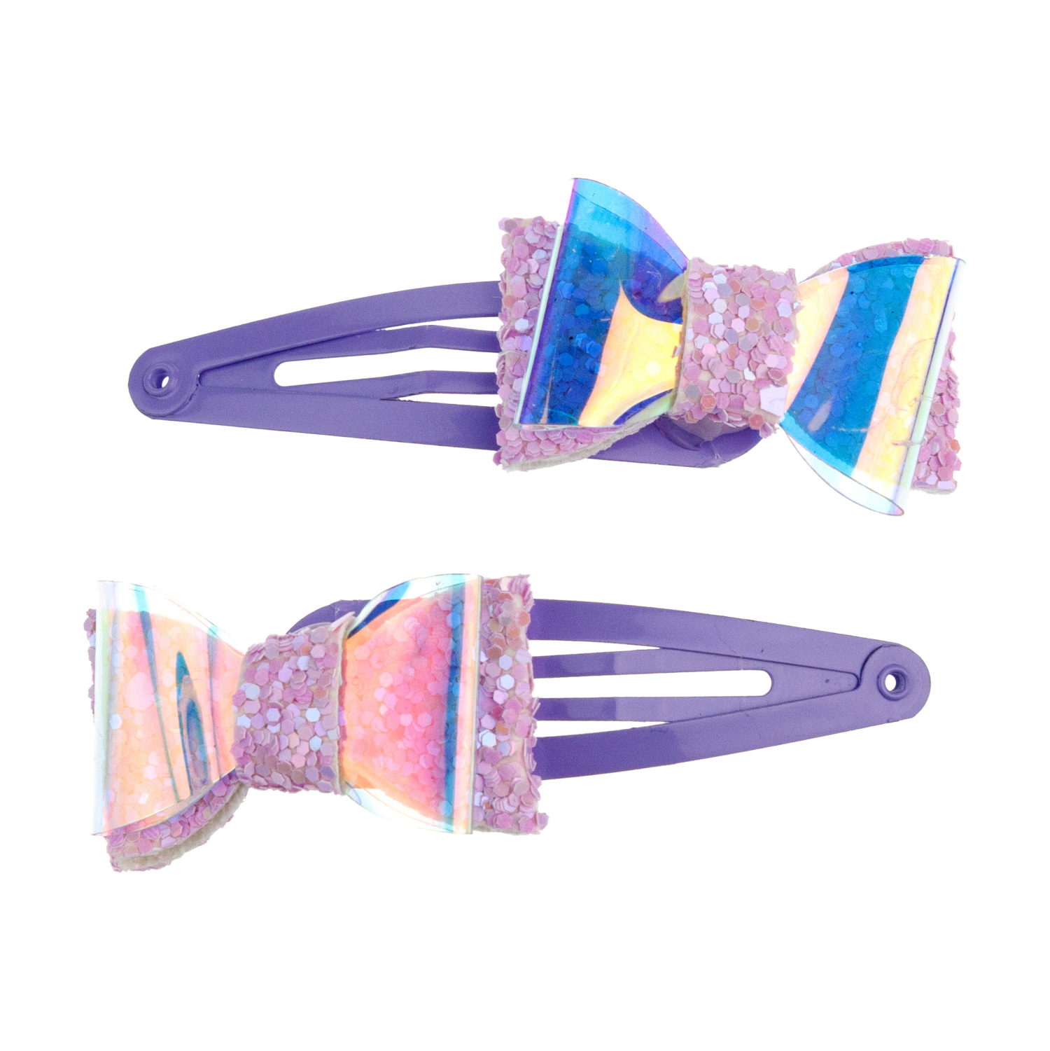 Набор заколок для волос Lukky Fashion Бантики голография с блестящкй посыпкой, клик-клак, 6 шт.