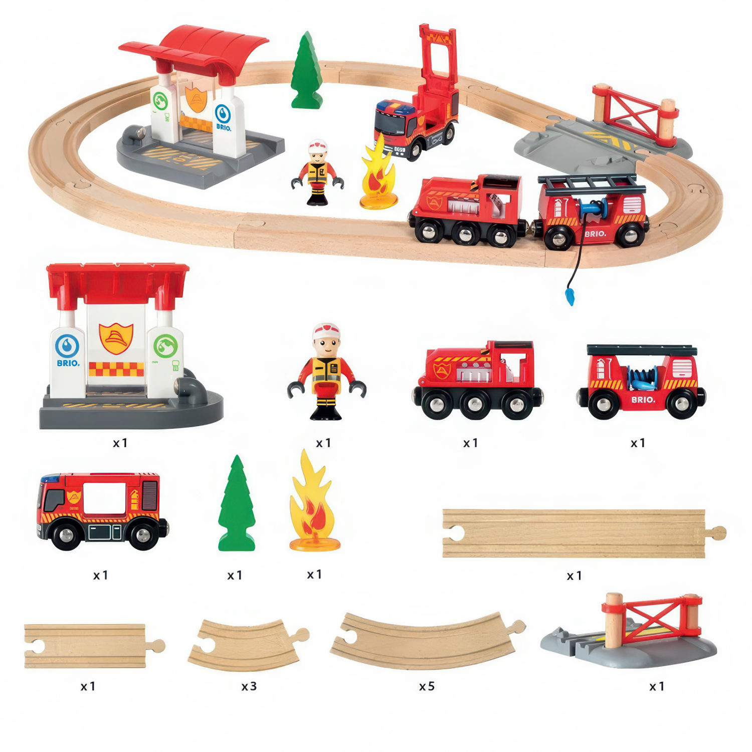 Деревянная железная дорога BRIO "Пожарная станция", свет, звук