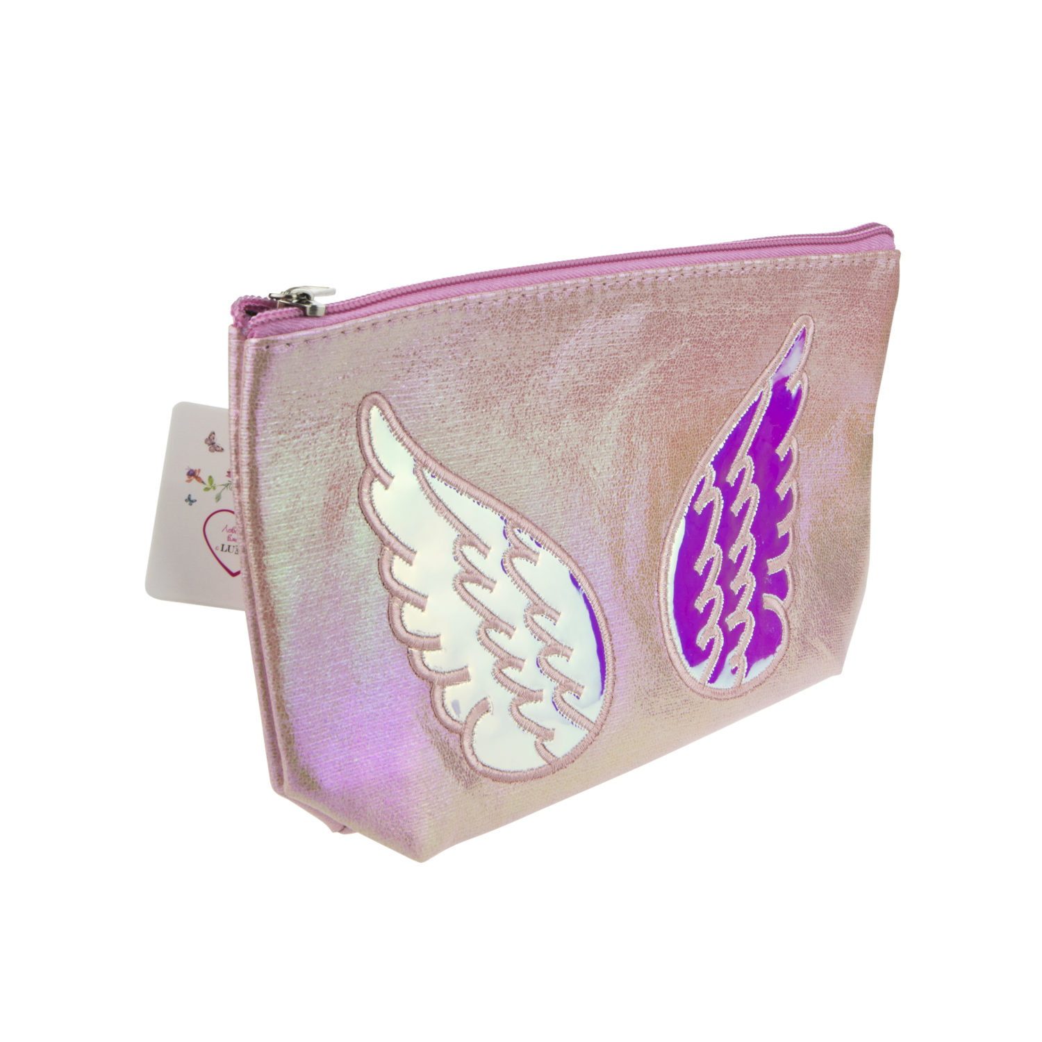 Пенал школьный, косметичка LUKKY для девочек, девушек, нежно-розовая с аппликацией Ангел, 22х13 см