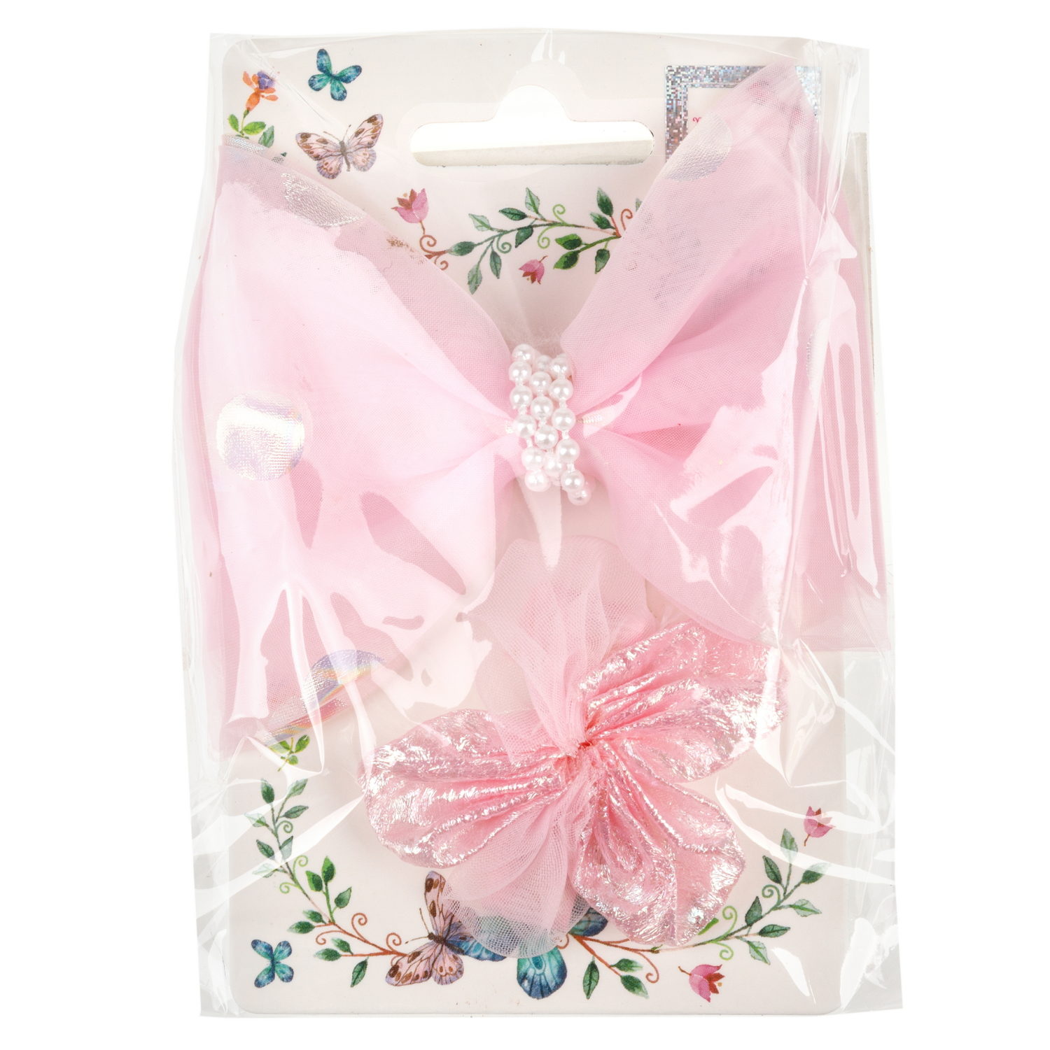 Lukky Fashion набор из 2 заколок-зажимов д.волос Бантик и Цветок Шифон и Шёлк,4 цв.микс