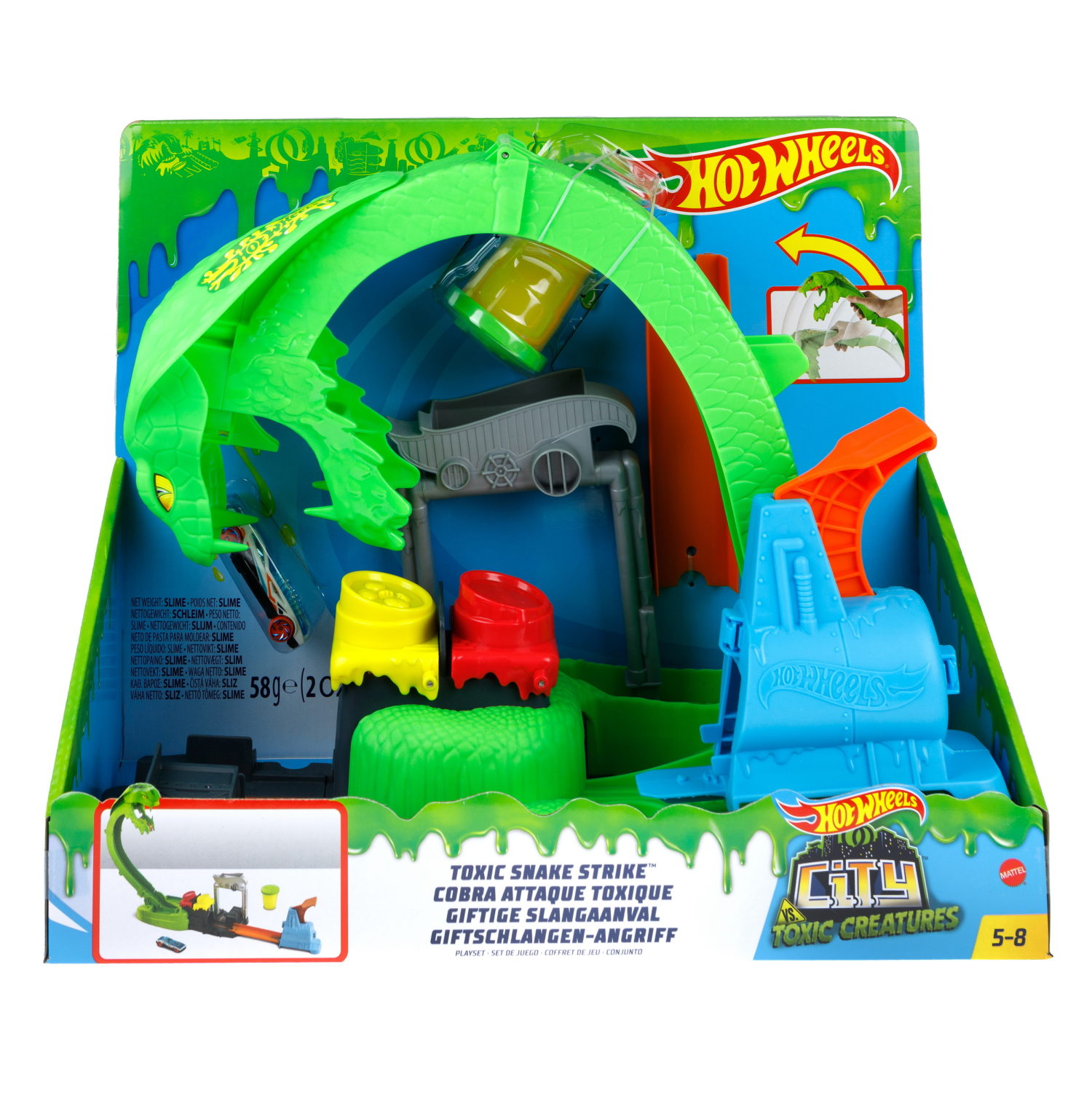 Hot wheels Сити Набор игровой Трек: Удар городской токсичной змеи с машинкой