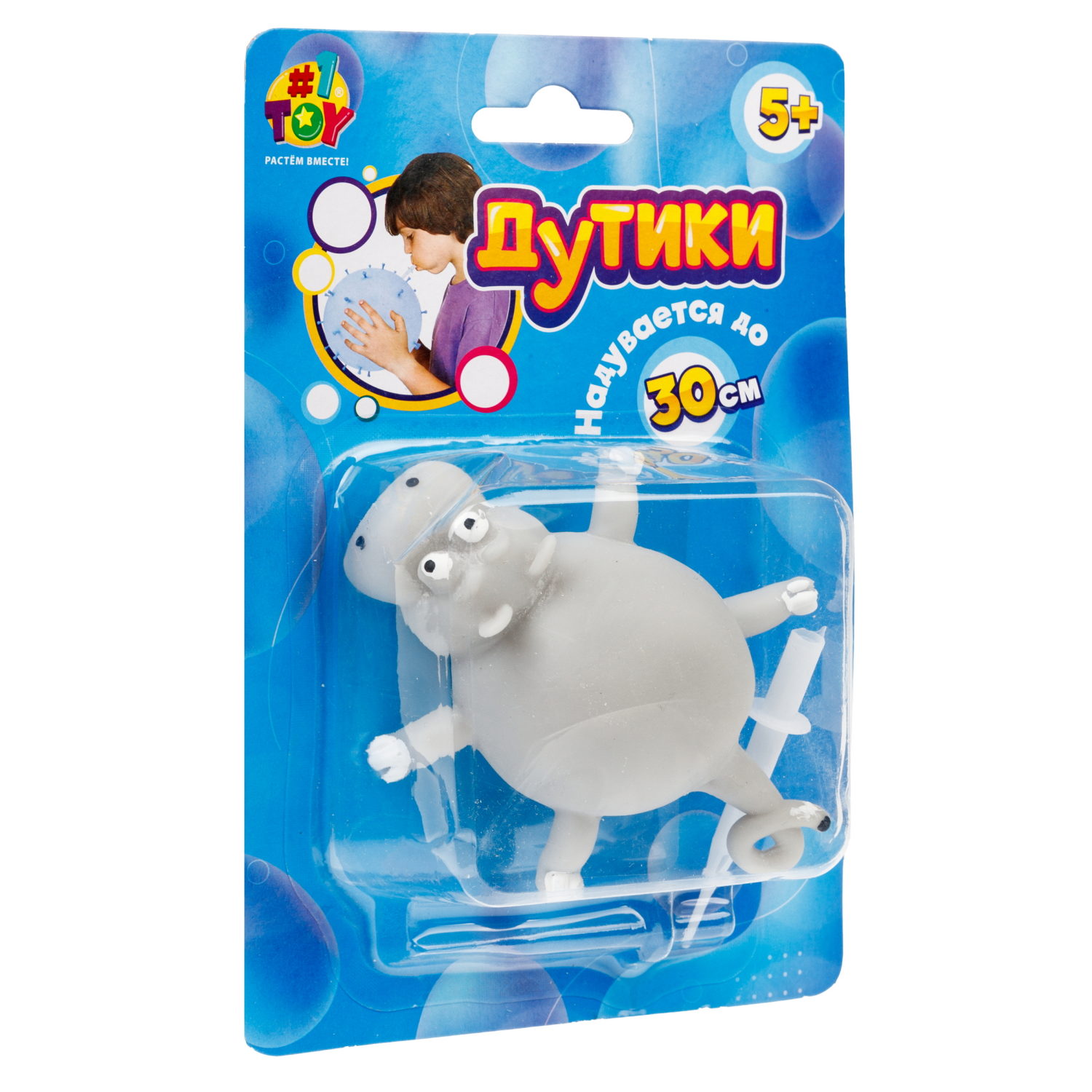 Игрушка ДУТИКИ 1TOY Животные, максимальный размер 30 см, бегемот