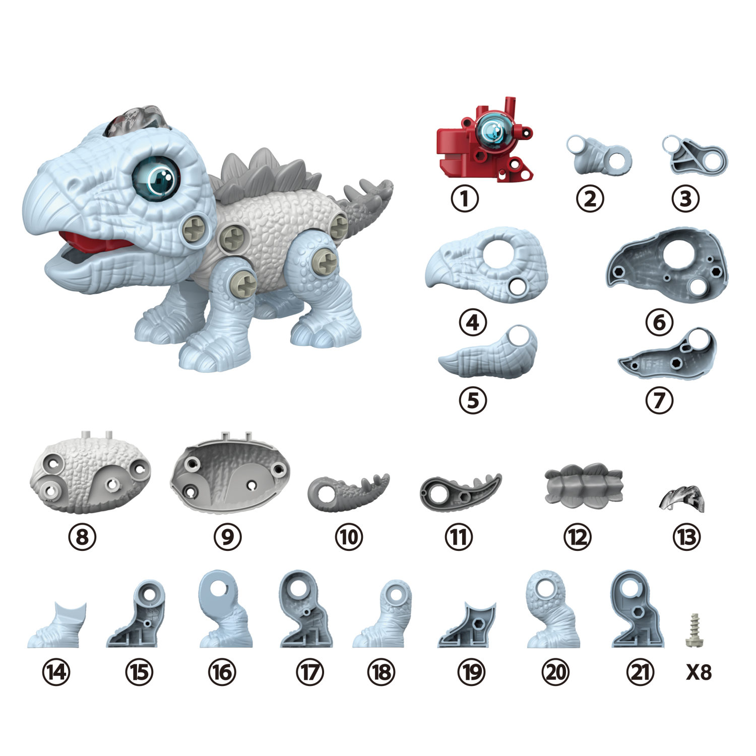 Интерактивная игрушка динозавр 1toy RoboLife Стегозавр, детская, музыкальная, конструктор, робот, со световыми эффектами, для девочек и мальчиков