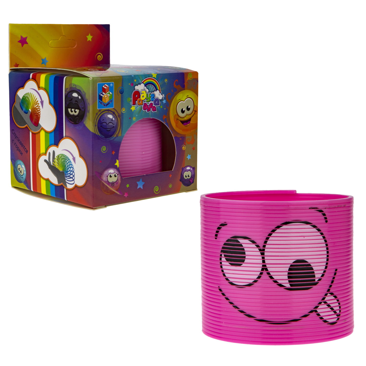 Пружинка радуга 1TOY «Радуга-дуга» Эмоции, 7,5*7,5 см, 6 видов в ассортименте