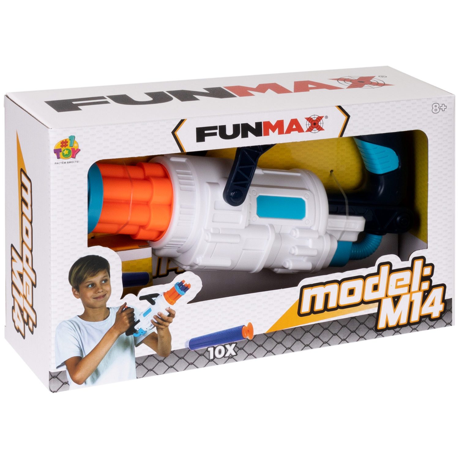 1toy Funmax "M14" бластер механический, 6 стволов, 10 снарядов с присосками