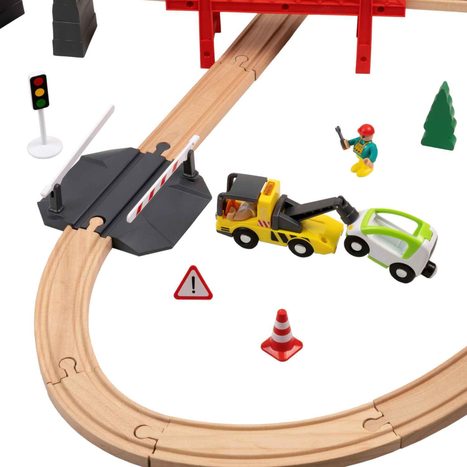 Деревянная железная дорога 1TOY GOODOK с электропоездом, 57 элементов