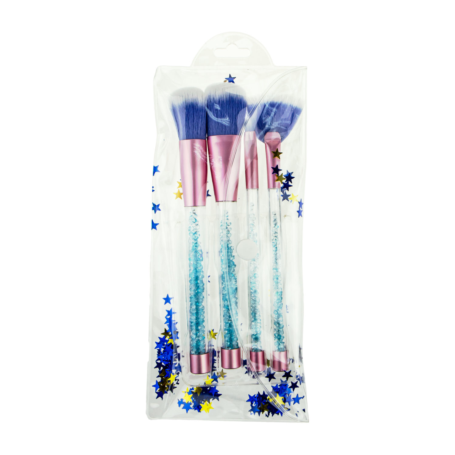 Кисточки для нанесения макияжа Lukky набор из 4 штук, голубые, с подвижными кристаллами, нейлон