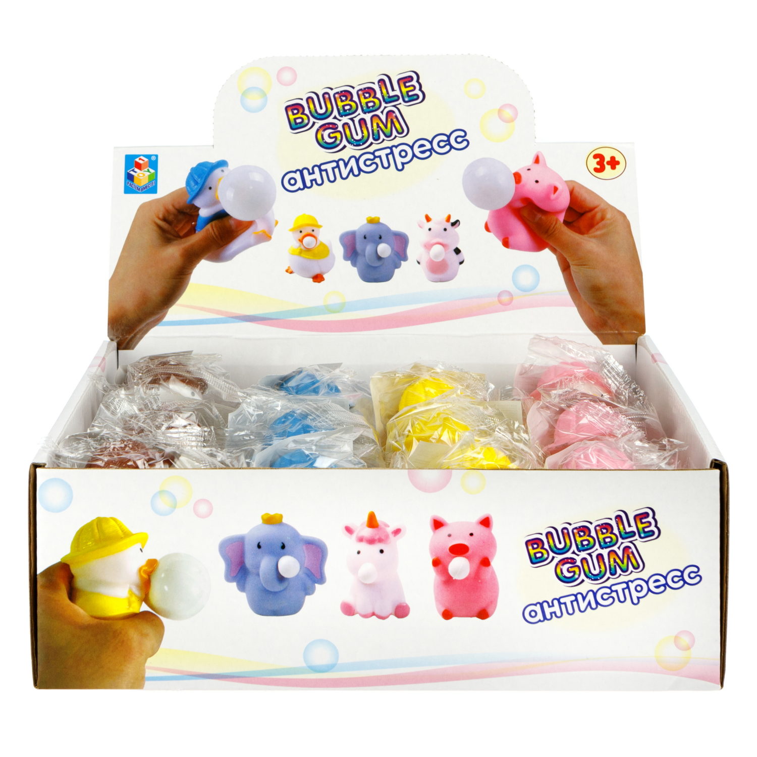 1toy Bubble Gum-антистресс "Уточки" 6,5х6,5х5 см, 4 вида в асс., 12 шт. в д/б