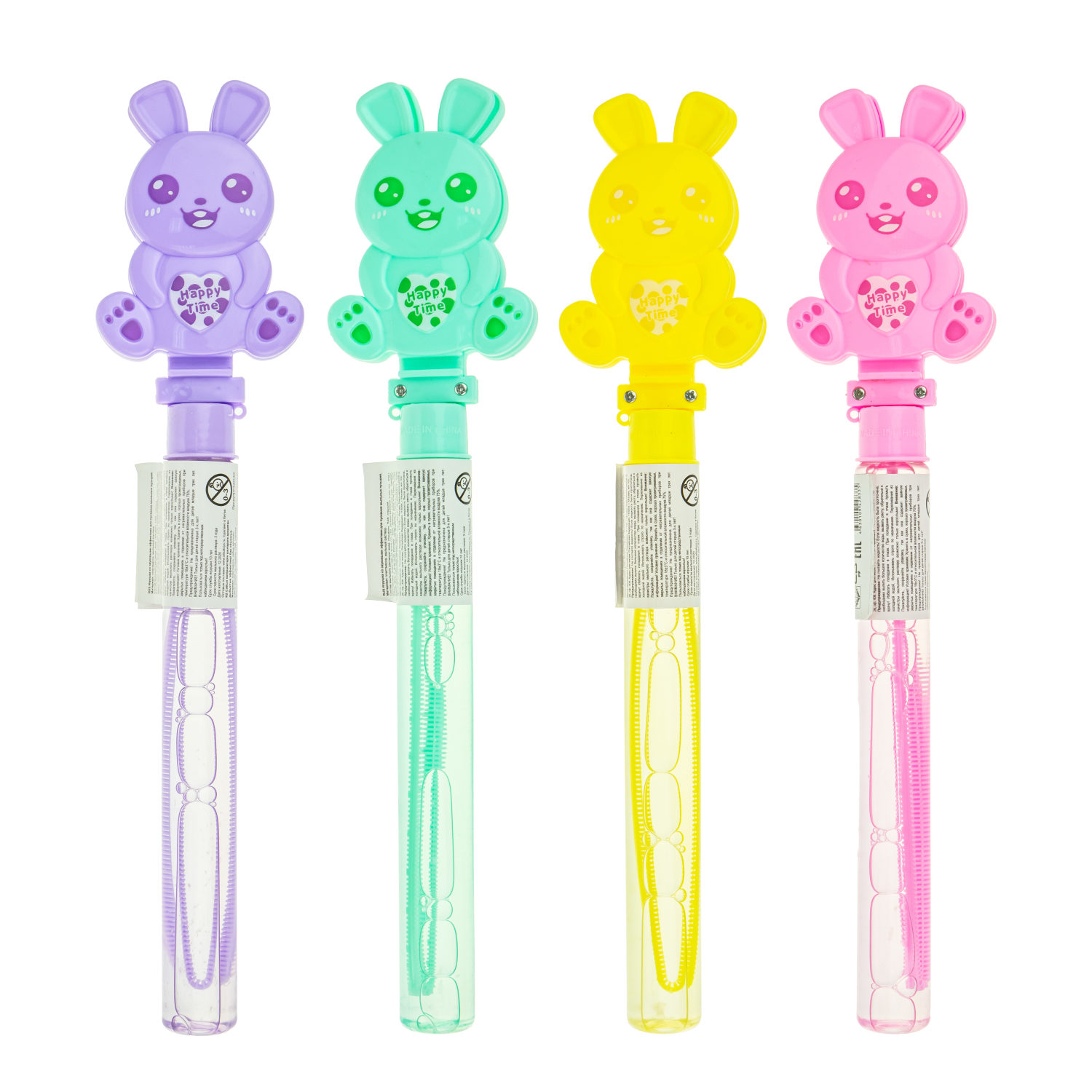 Мыльные пузыри с игрушкой-трещоткой 1TOY Мы-шарики! Зайка, 56 мл, 4 цвета в ассортименте