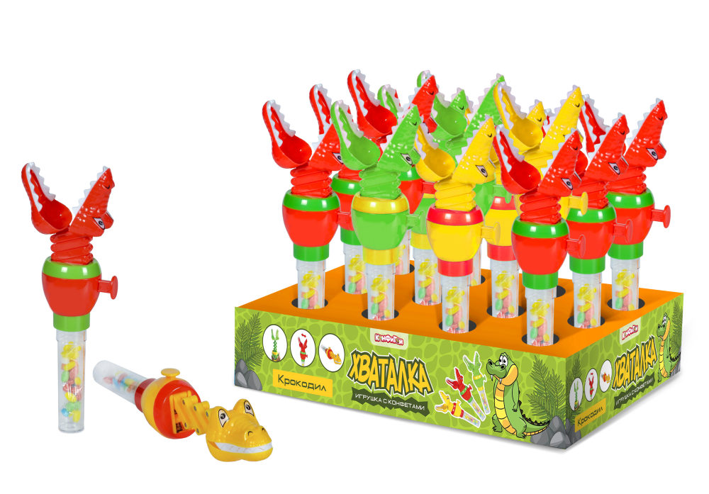ХВАТАЛКА Крокодил игрушка с конфетами, блок 12 шт. (10г х 12 х 12)