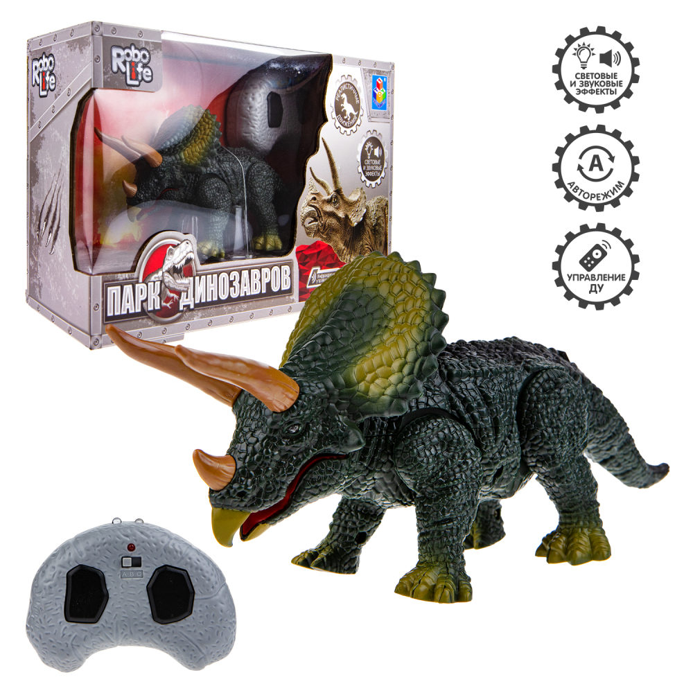 Игрушка интерактивная 1TOY RoboLife Робо-Трицератопс со световыми и звуковыми эффектами с пультом ДУ