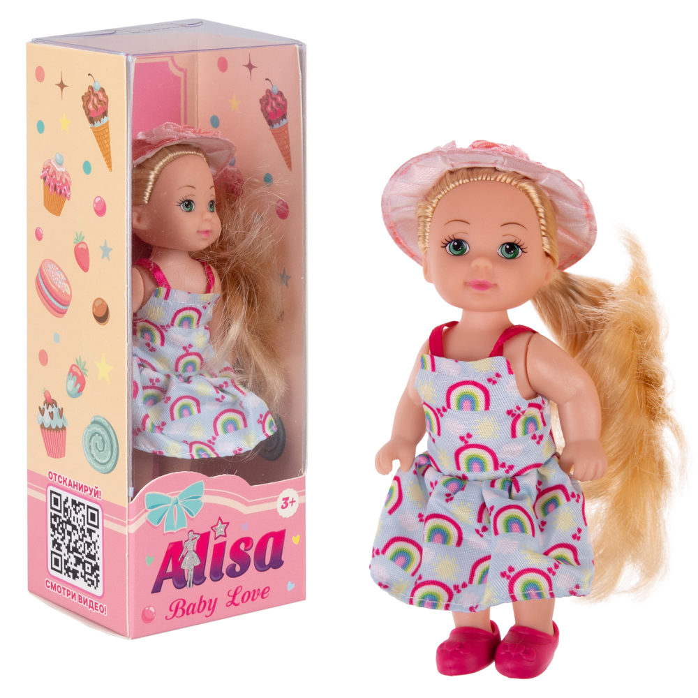 Кукла 1TOY ALISA BABY LOVE, в голубом платье с радугой, 12 см