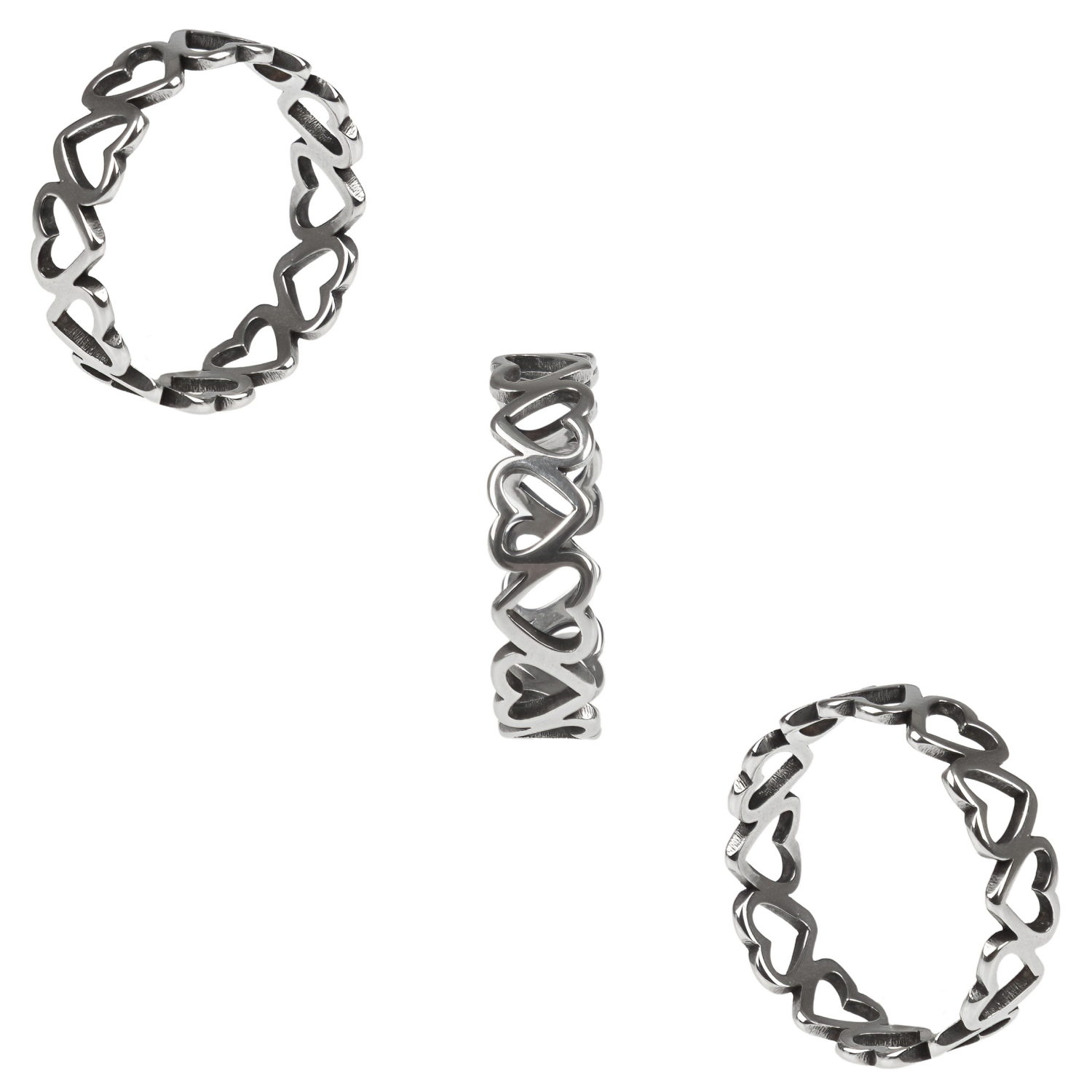 Набор колец серебряного цвета Lukky Fashion с сердечками, 3 шт.