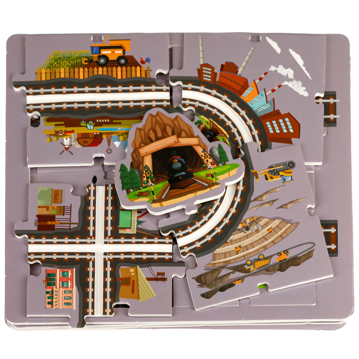 Игровой набор 1TOY Пазл-трек "Железная дорога" с поездом, 36 деталей