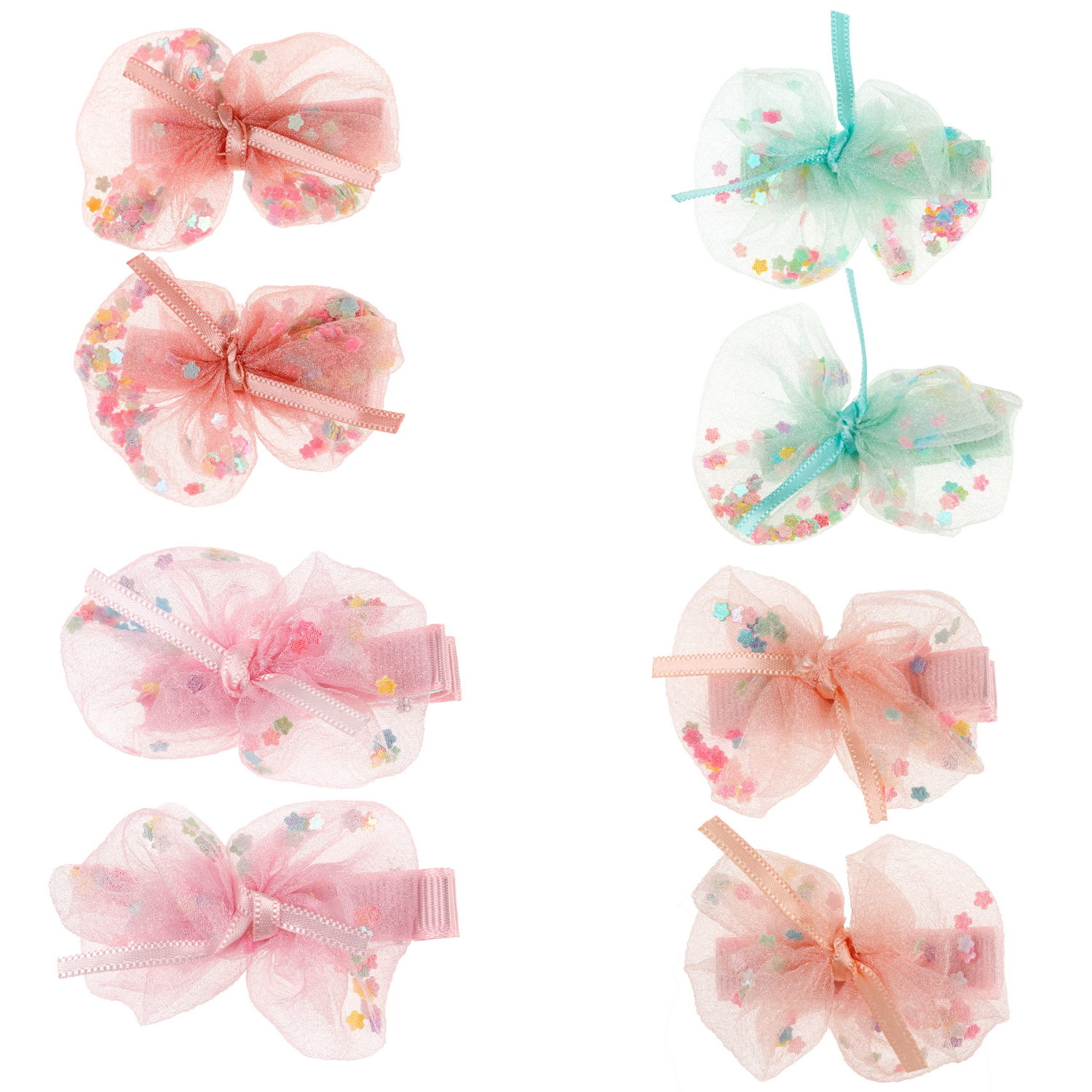 Заколки для волос Lukky Fashion Бантики с блестящей насыпкой, детские, для девочки, зажимы, 4 цвета в ассортименте, набор 2 шт.