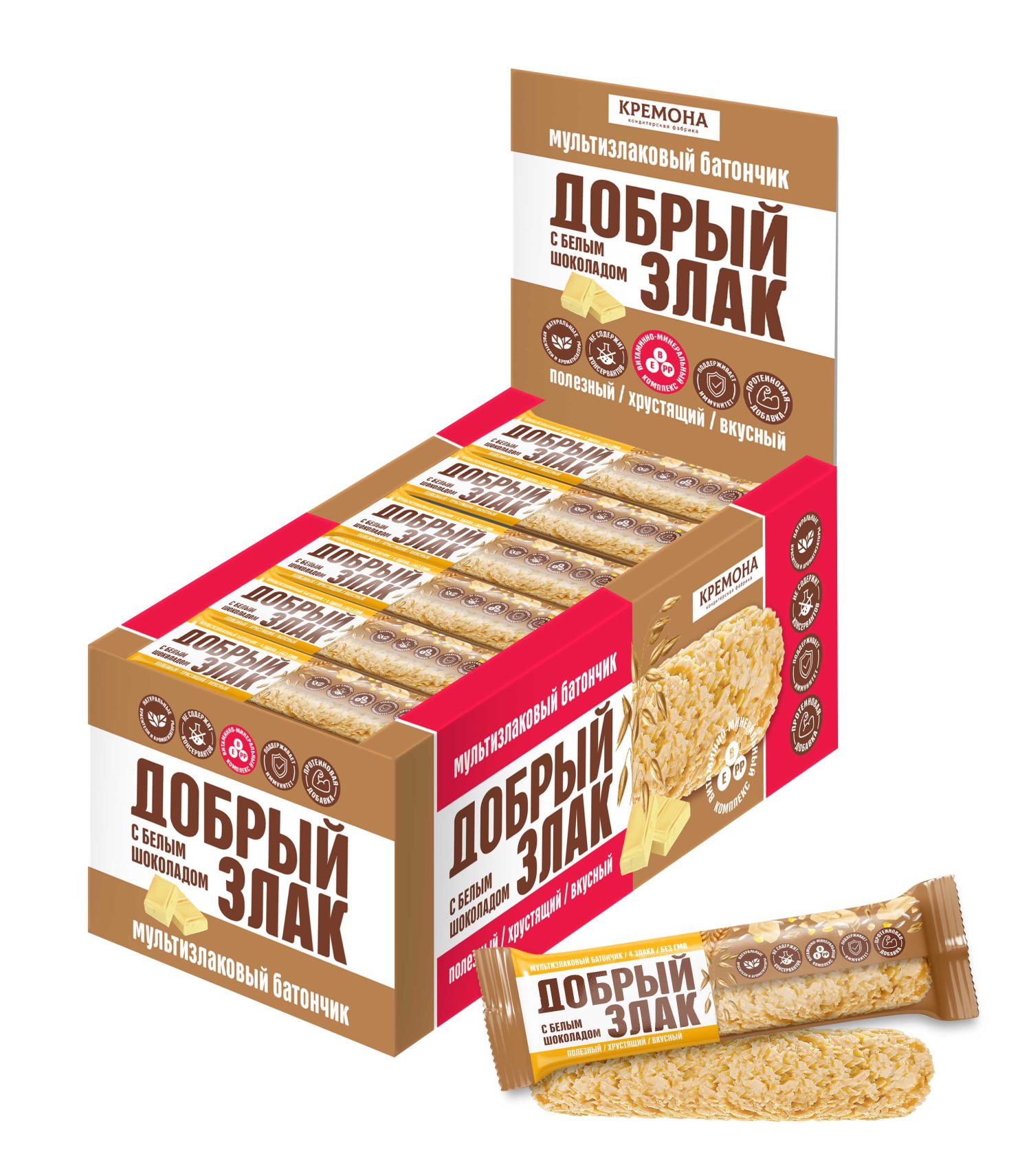 ДОБРЫЙ ЗЛАК Мультизлаковый батончик с белым шоколадом, 19г х 24 х 8