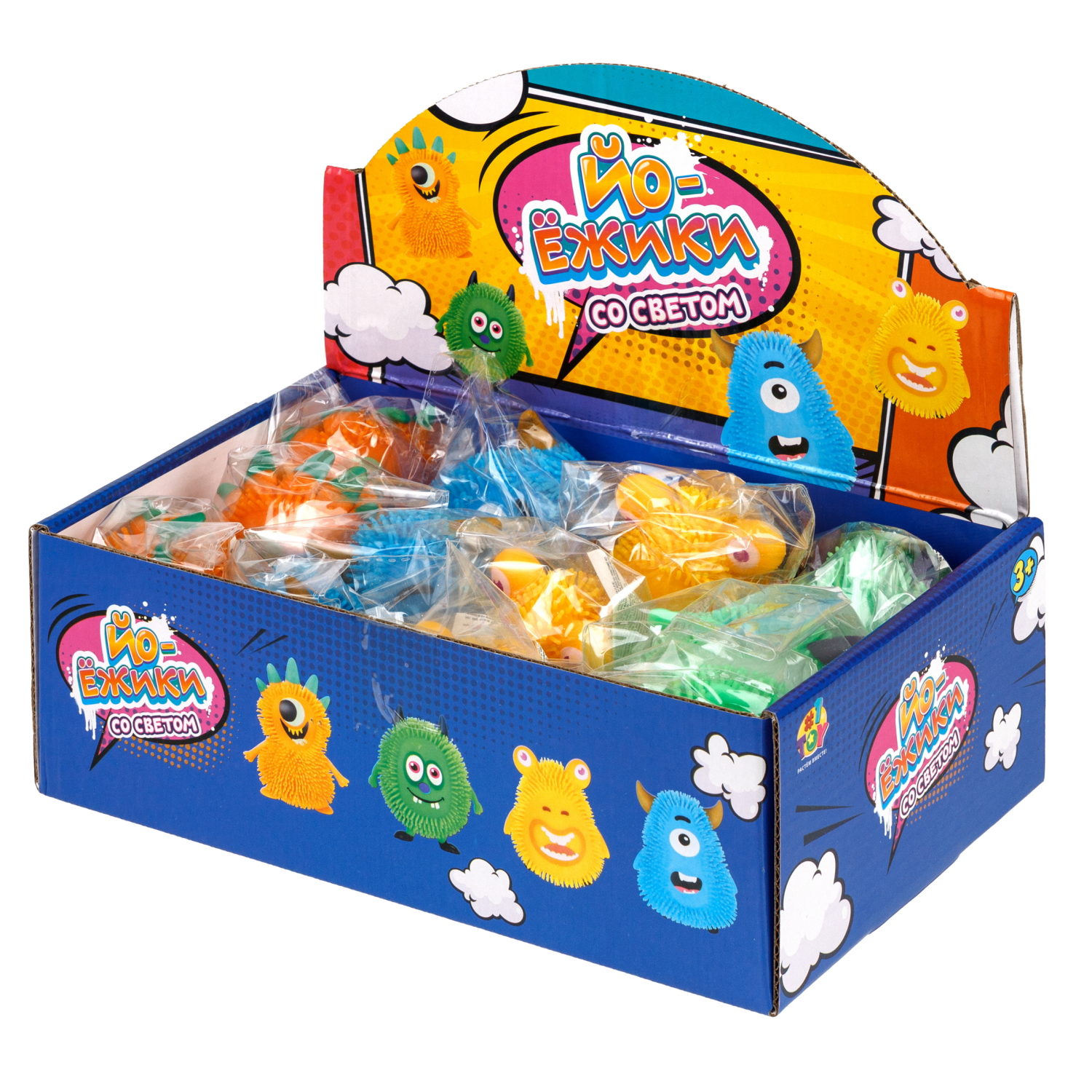 Игрушка-антистресс для рук 1toy Йо-Ёжики, "Монстр" 10 см, со светом, 4 вида в ассортименте