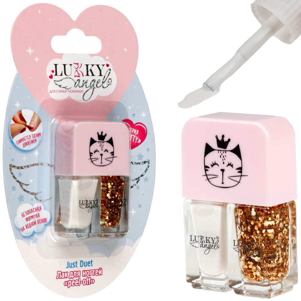 Двойной лак для детских ногтей Lukky Angel Just Duet зефирно-перламутровый и золотой с блестками, 2 по 4 мл
