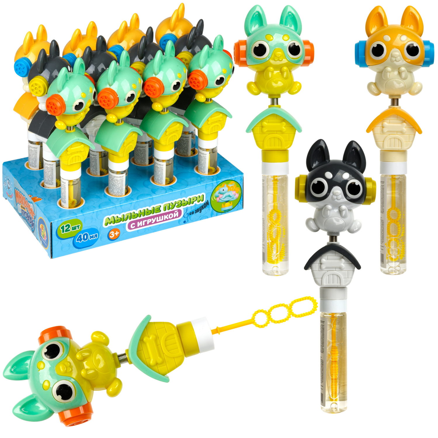 Мыльные пузыри с игрушкой-качалкой 1TOY Мы-шарики! Собака, 40 мл, 3 цвета в ассортименте