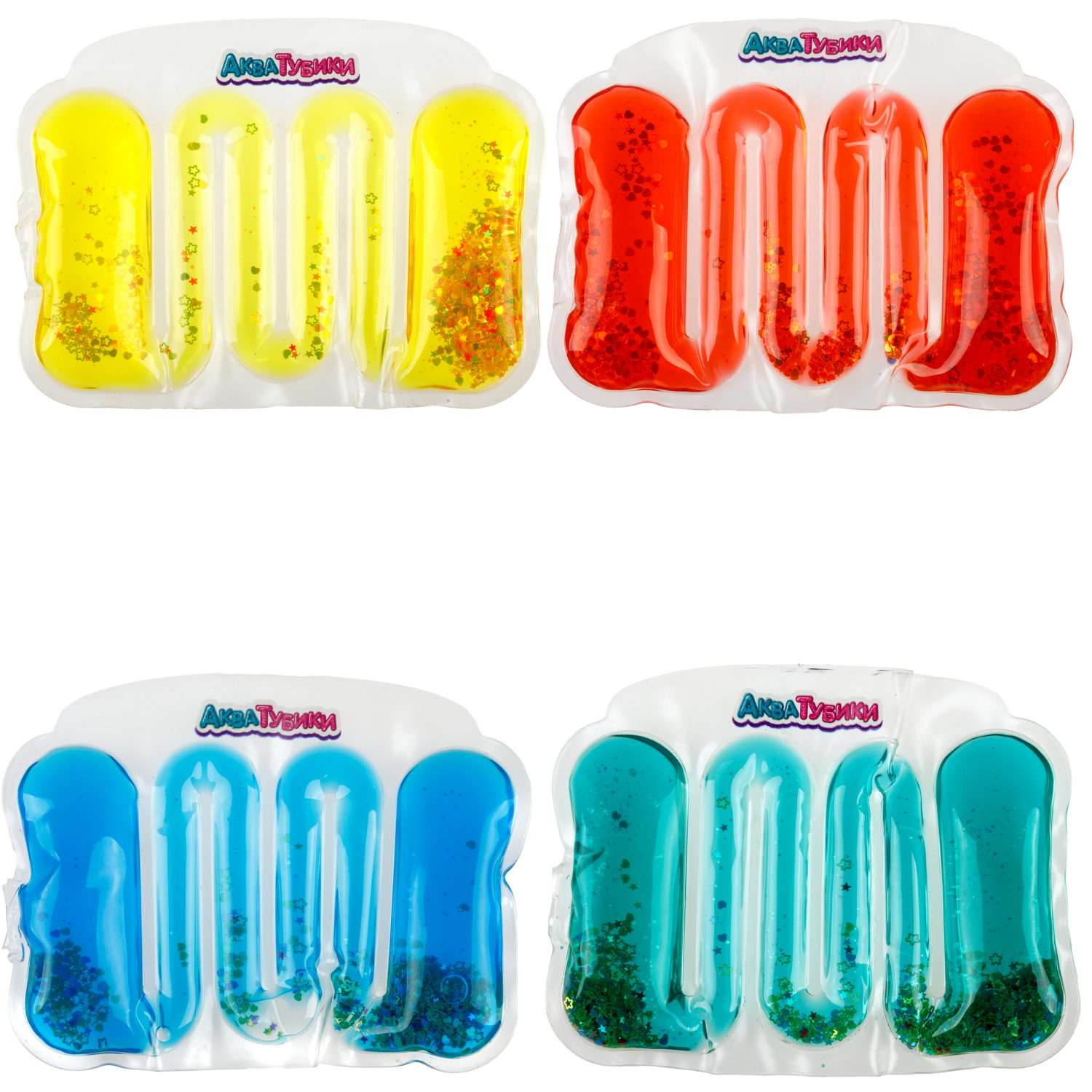 Акватубики переливайка 1TOY «Конфетти» скользун с водой внутри, антистресс для рук, жмякалка, 4 цвета в ассортименте