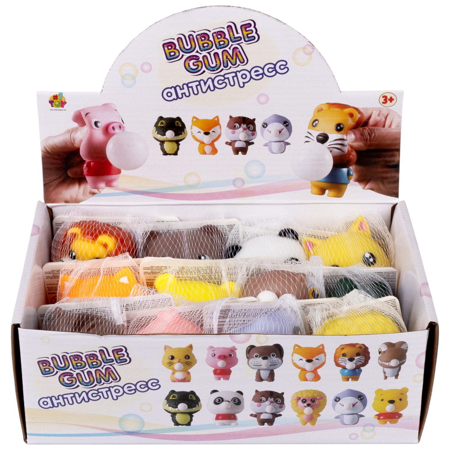 1TOY Bubble Gum-антистресс "Животные" 7,5х6х6 см, 12 видов в ассортименте