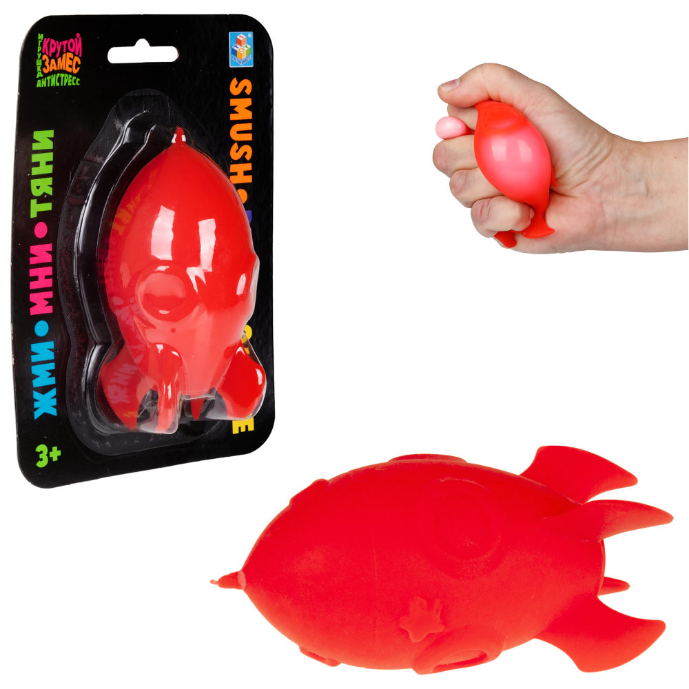 Антистресс-игрушка для рук 1TOY Крутой замес Ракета, жмякалка, мялка, 11 см, красная