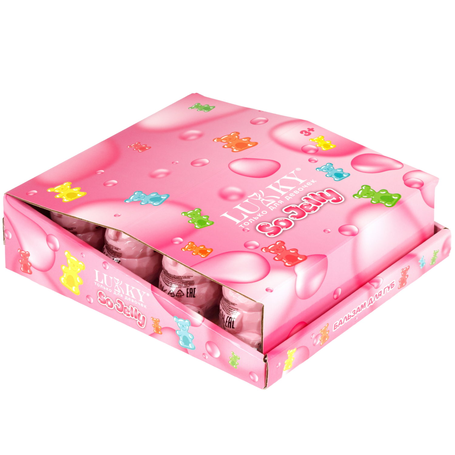 Бальзам для губ детский Lukky Гламурные Зверушки Мишка Тедди, с блёстками, 9 г, 3 цвета в ассортименте