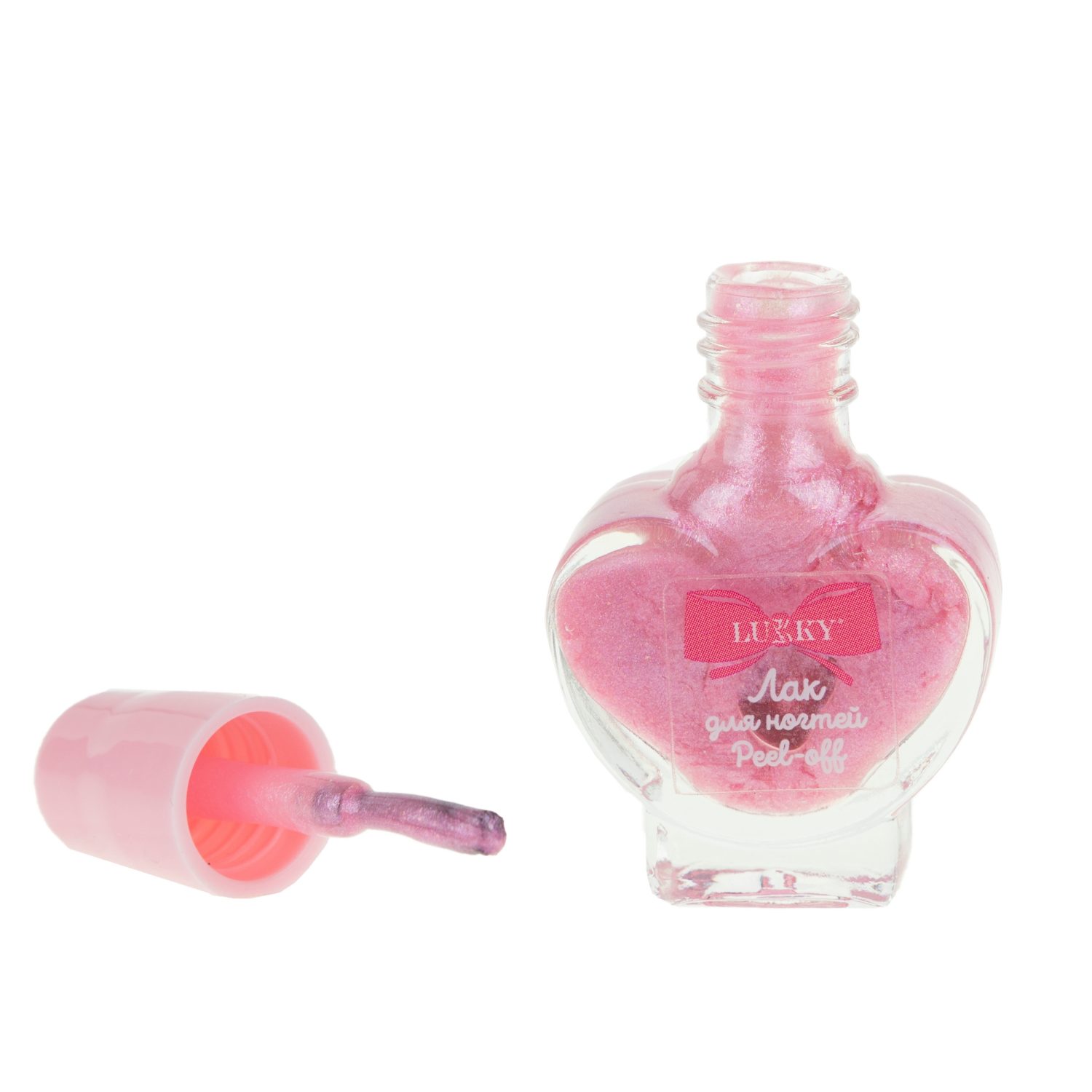 Lukky Лак для ногтей peel-off перламутровый с ароматом клубничного пончика, флакон в виде сердечка 5 мл, цвет светло розово-сиреневый, блистер
