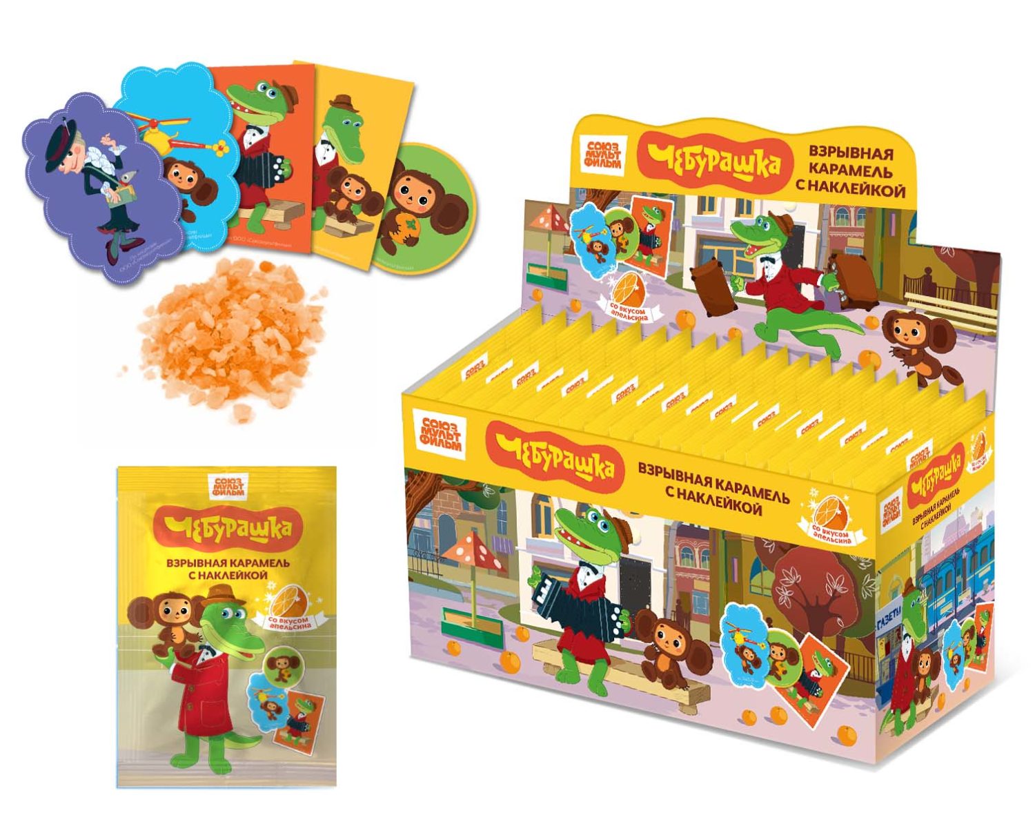 ЧЕБУРАШКА взрывная карамель с наклейкой, блок 50 шт. (3г х 50 х 24)