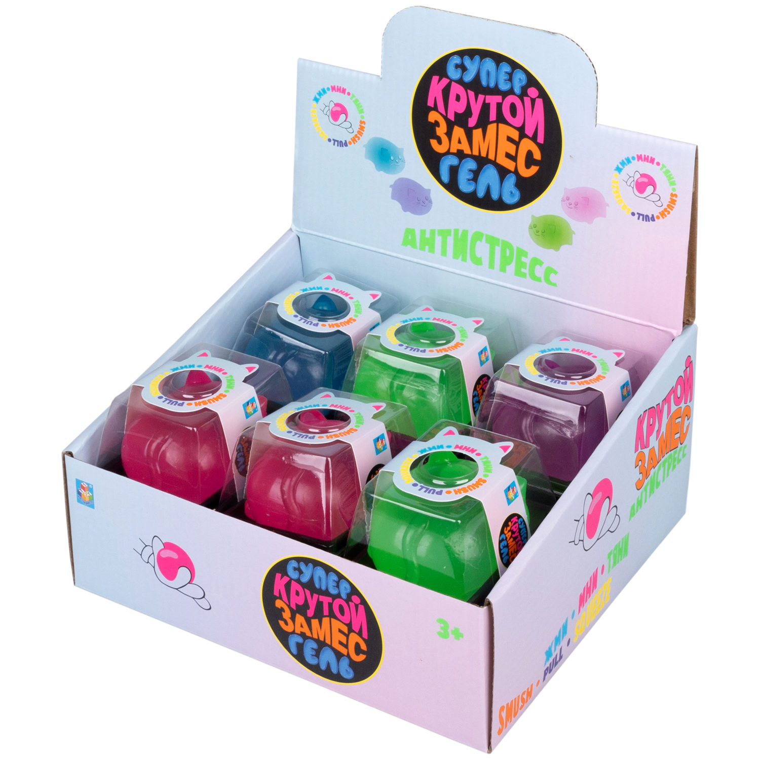 Антистресс-игрушка для рук 1TOY Крутой замес Супергель котик 4 цвета в ассортименте, 6*7,7 см