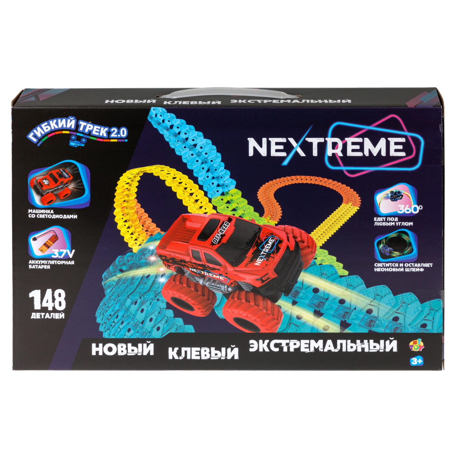 1TOY NEXTREME Гибкий трек 148 деталей, пикап красный с аккумуляторной батареей